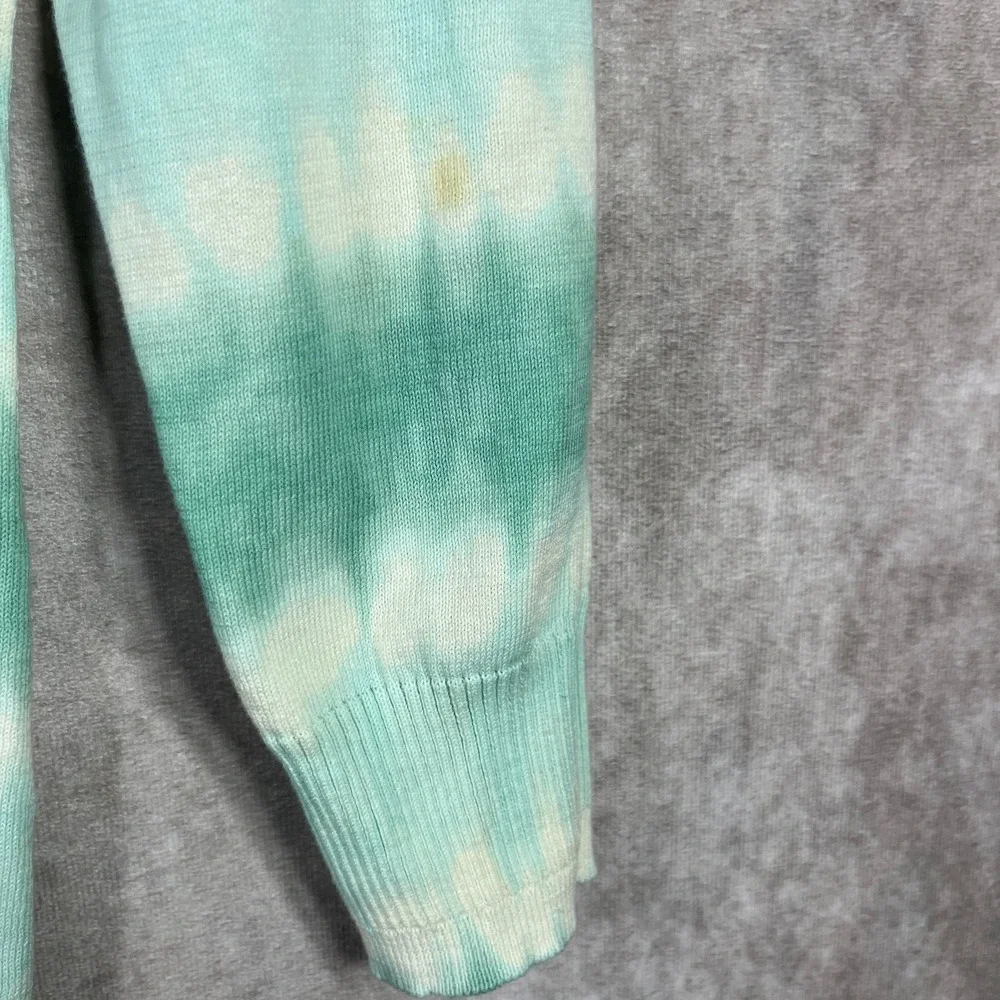 Tory Burch Cardigan Sweater Womens Large Green Tie Dye Knit Button‎ Front V-Neck